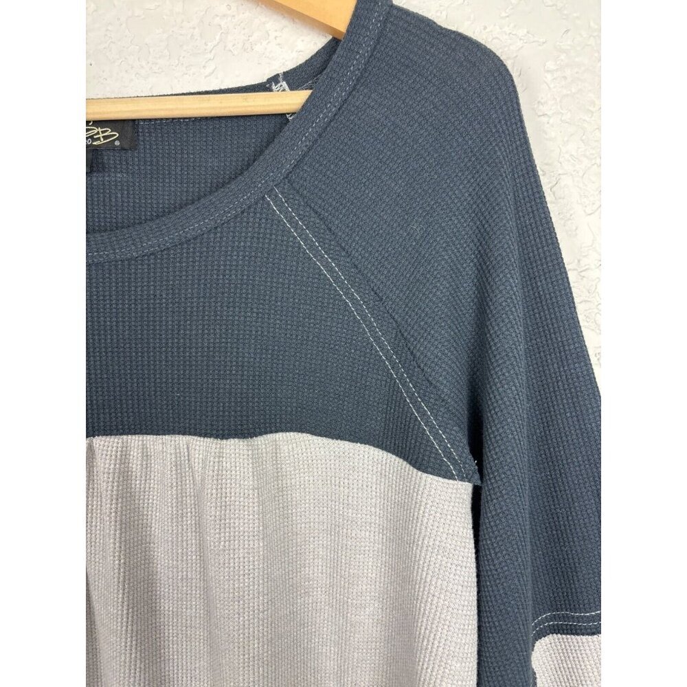 Suzanne Betro Color Block Top Blue Gray Womens Large Bell Sleeves Boho Fall‎ - Picture 2 of 7